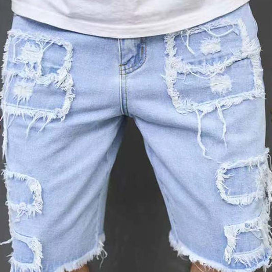 Men's Ripped Denim Shorts with Frayed Details