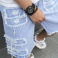 Men's Ripped Denim Shorts with Frayed Details