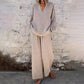 Casual Solid Color V-Neck Long Sleeve Top & Wide-Leg Pants Set