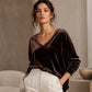 Women's V-Neck Long Sleeve Velvet Top