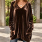 Women's V-Neck Long Sleeve Velvet Top