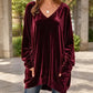 Women's V-Neck Long Sleeve Velvet Top