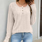 Women's Ribbed Knit Long Sleeve Henley Top