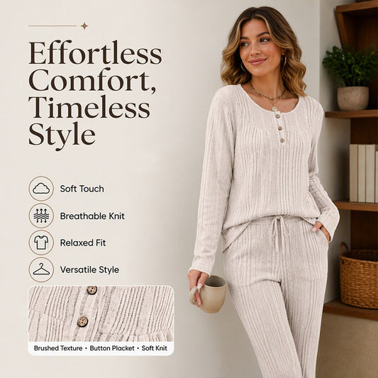 Women's Ribbed Knit Long Sleeve Henley Top