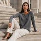 Women's Ribbed Knit Long Sleeve Henley Top