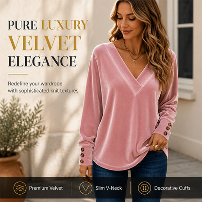 Women's V-Neck Long Sleeve Velvet Top