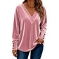 Women's V-Neck Long Sleeve Velvet Top