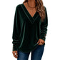 Women's V-Neck Long Sleeve Velvet Top