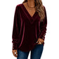 Women's V-Neck Long Sleeve Velvet Top