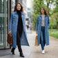Women’s Casual Longline Button-Up Denim Coat