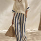 Women's Casual Striped Two Piece Wide Leg Pants Set
