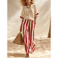 Women's Casual Striped Two Piece Wide Leg Pants Set