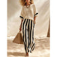 Women's Casual Striped Two Piece Wide Leg Pants Set