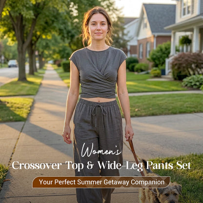 Women's Crossover Top & Wide-Leg Pants Set
