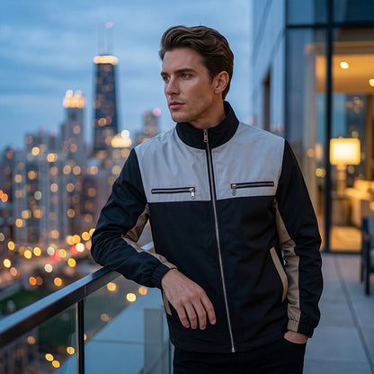 Men's Color Block Stand Collar Jacket