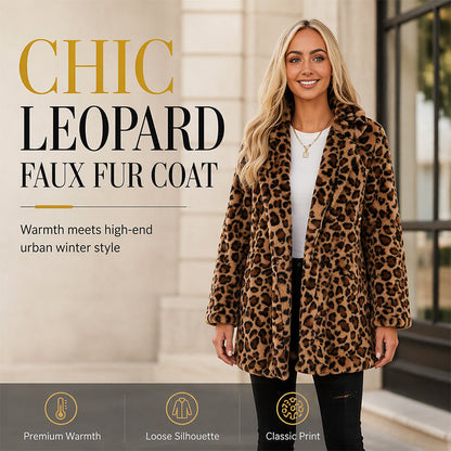Women’s Stylish Leopard Print Faux Fur Coat