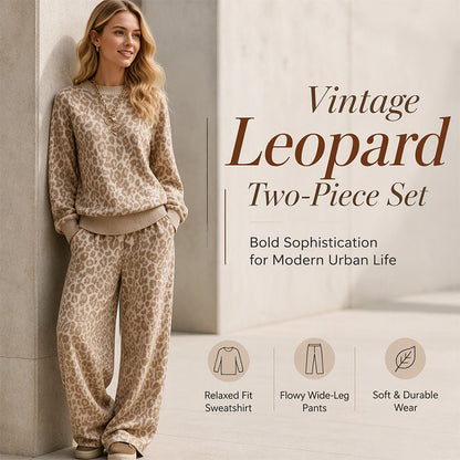 Women's Leopard Print Sweatshirt & Wide-Leg Pants Set