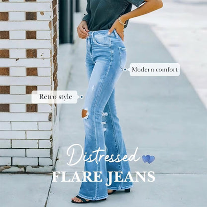 Women's High-Waist Distressed Flare Jeans