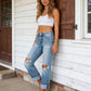 Women's High-Waist Distressed Flare Jeans