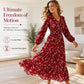 Women's Floral V-Neck Smocked Waist Ruffle Dress