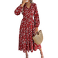 Women's Floral V-Neck Smocked Waist Ruffle Dress