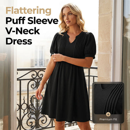 Women’s Elegant Puff Sleeve V-Neck Dress