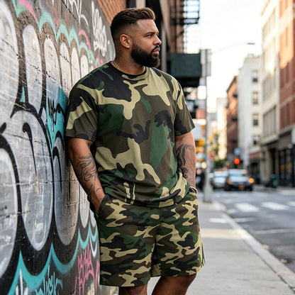 Men's Camouflage Print T-Shirt & Shorts Set