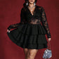 Women's Lace Patchwork V-Neck Long Sleeve Dress