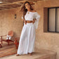 Women's Causal Off Shoulder Top ＆ Wide-Leg Pants Two-Piece Set