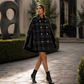 Women Vintage Plaid Cape Coat