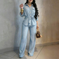 Women's Drawstring Shirt & Wide-Leg Pants Set