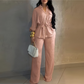 Women's Drawstring Shirt & Wide-Leg Pants Set