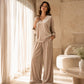 Women's Velvet V-Neck Top & Wide-Leg Pants Set