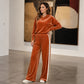 Women's Velvet Hooded Sweatshirt & Stripe Pants Set