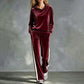 Women's Velvet Hooded Sweatshirt & Stripe Pants Set
