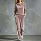 Women's Velvet Hooded Sweatshirt & Stripe Pants Set