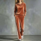 Women's Velvet Hooded Sweatshirt & Stripe Pants Set