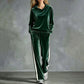 Women's Velvet Hooded Sweatshirt & Stripe Pants Set