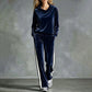 Women's Velvet Hooded Sweatshirt & Stripe Pants Set