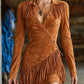 Women's Fringe Slim Fit Long Sleeve Dress