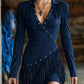 Women's Fringe Slim Fit Long Sleeve Dress