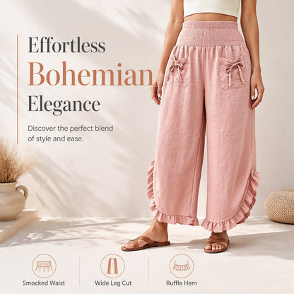 Women's Smocked High Waist Wide Leg Pants