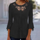 Women's Casual Hollow-Out Lace Patchwork 3/4 Sleeve Blouse Top