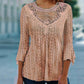 Women's Casual Hollow-Out Lace Patchwork 3/4 Sleeve Blouse Top