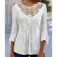Women's Casual Hollow-Out Lace Patchwork 3/4 Sleeve Blouse Top