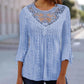 Women's Casual Hollow-Out Lace Patchwork 3/4 Sleeve Blouse Top