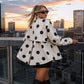 Women Retro Polka Dot Flared Jacket High Neck Raglan Sleeve Top