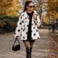 Women Retro Polka Dot Flared Jacket High Neck Raglan Sleeve Top