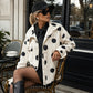 Women Retro Polka Dot Flared Jacket High Neck Raglan Sleeve Top
