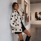 Women Retro Polka Dot Flared Jacket High Neck Raglan Sleeve Top